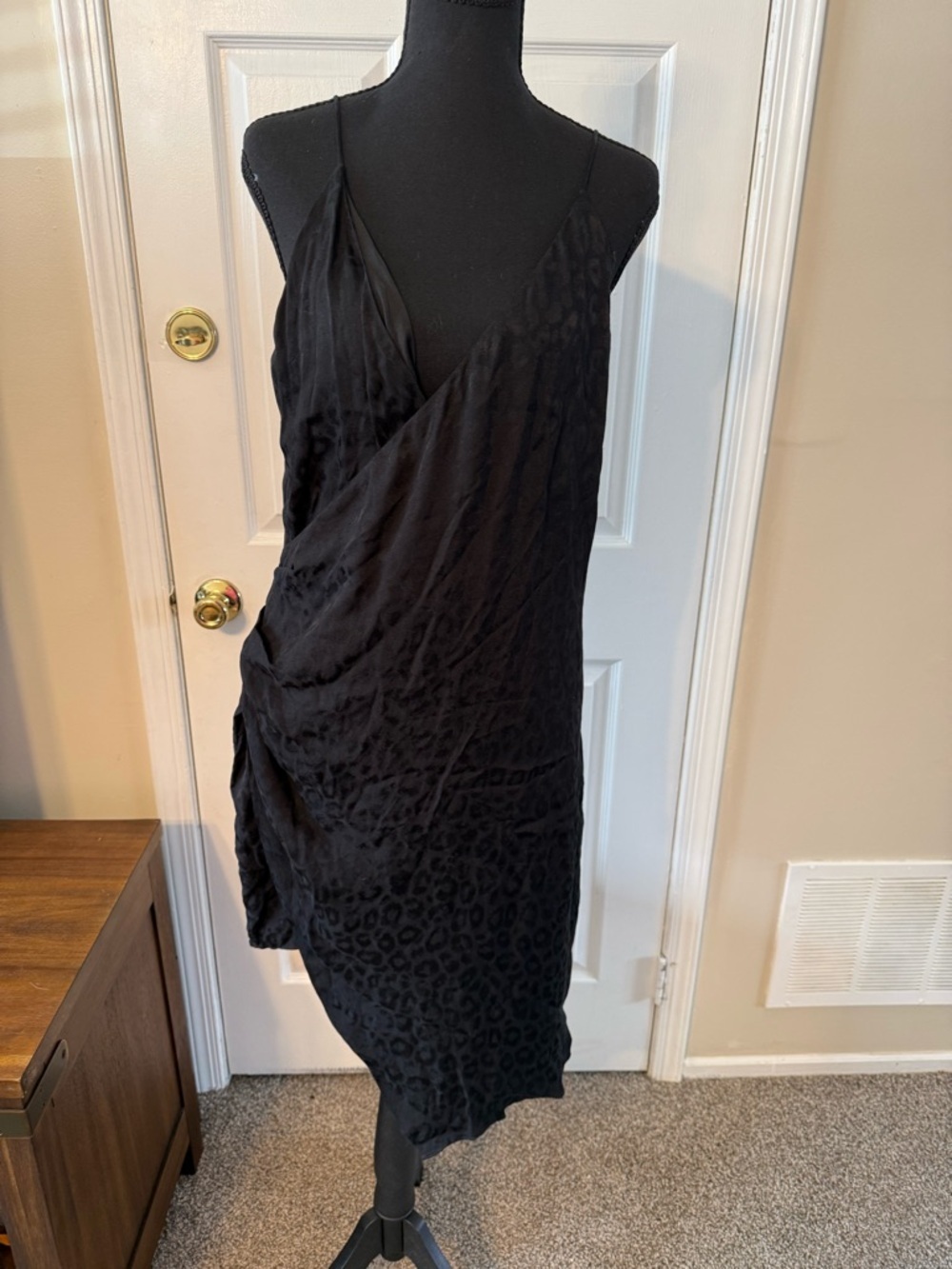 Cushnie Black Midi Slip Dress with Subtle Animal Jacquard